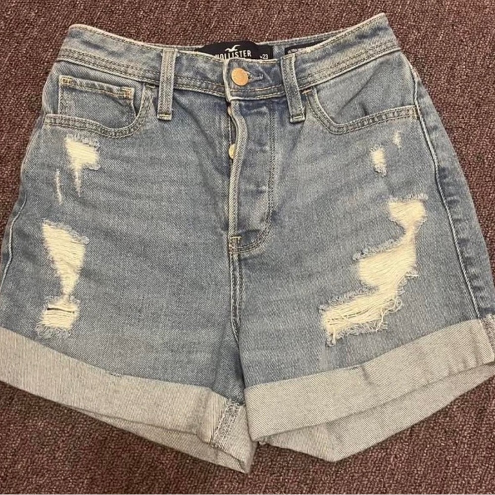 Hollister Women's Ripped Jean Shorts - Light Blue